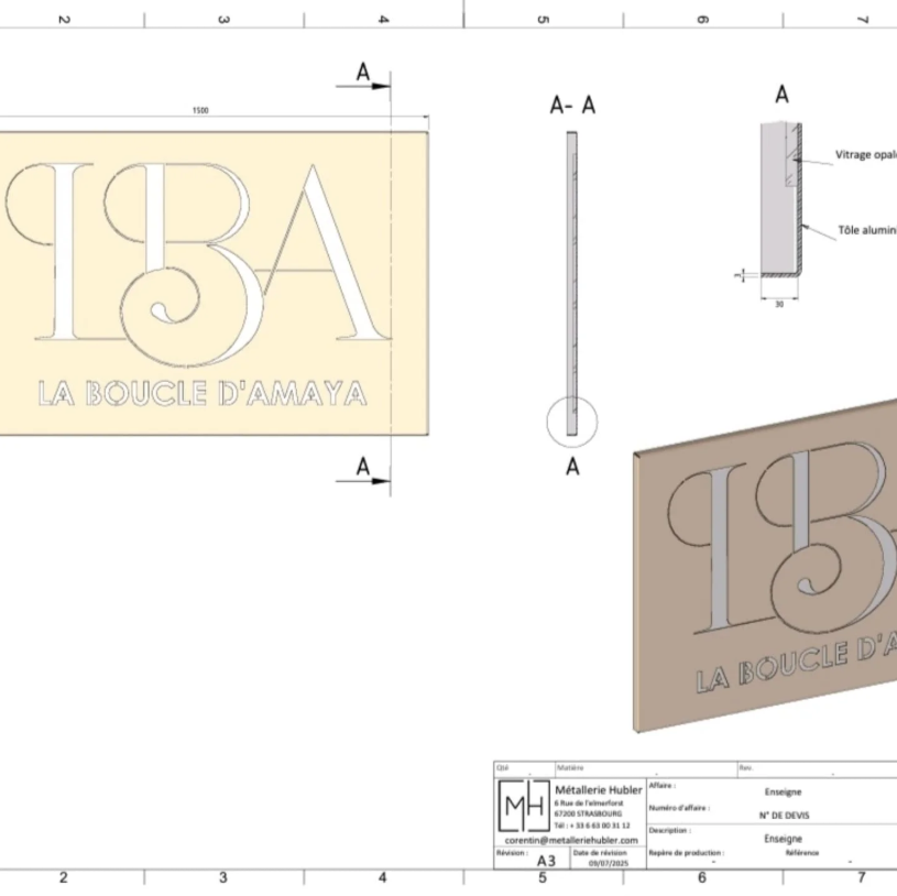 Plan Enseigne aluminium rétro-éclairée