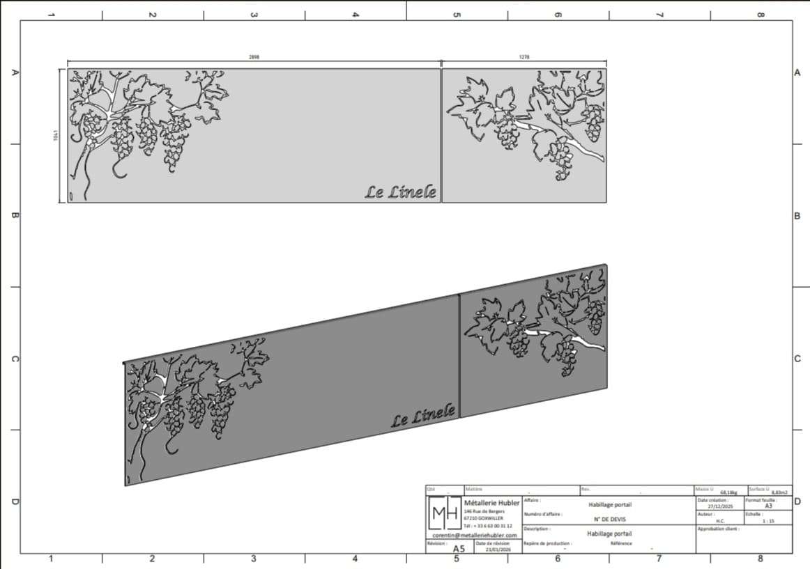 Plan Habillage d'un portail en acier corten de 2mm